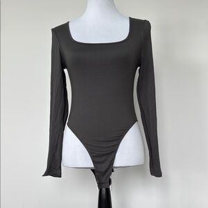 SHEIN Chic Charcoal Long Sleeve Bodysuit Sz XS